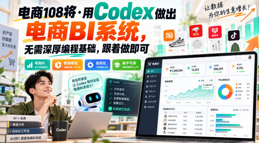 电商108将·用Codex做出电商BI系统，无需深厚编程基础，跟着做即可(更新1026)-伊亚库