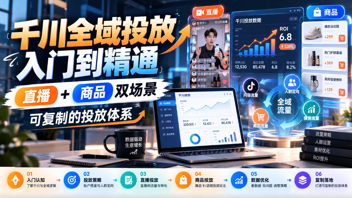 千川全域投放入门到精通，直播+商品双场景，可复制的投放体系(更新1026)-伊亚库