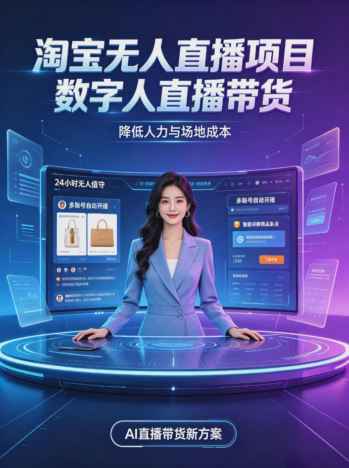 淘宝AI无人直播带货，24小时自动开播低门槛副业，无需真人长时间出镜，持续引流出单【揭秘】-伊亚库