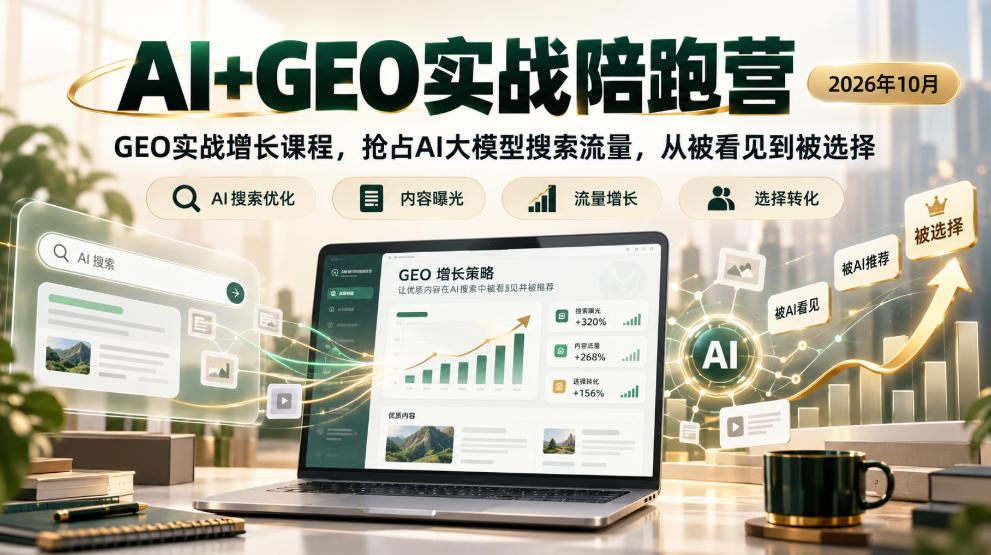 AI+GEO实战陪跑营2026年10月，GEO实战增长课程，抢占AI大模型搜索流量，从被看见到被选择-伊亚库