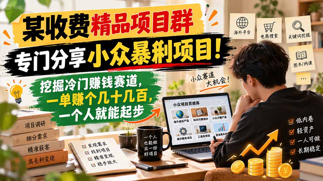 某收费精品项目群，专门分享小众暴俐项目！挖掘冷门赚钱赛道，一单赚个几十几百，一个人就能起步-伊亚库