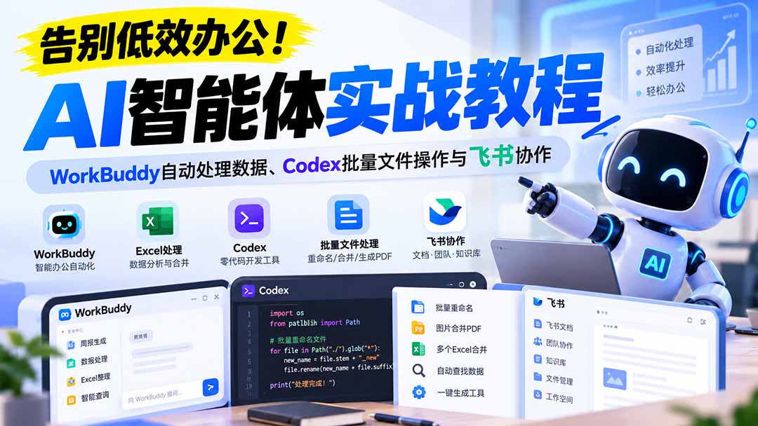 【无水印】告别低效办公！《AI智能体实战教程》WorkBuddy自动处理数据、Codex批量文件操作与飞书协作-伊亚库