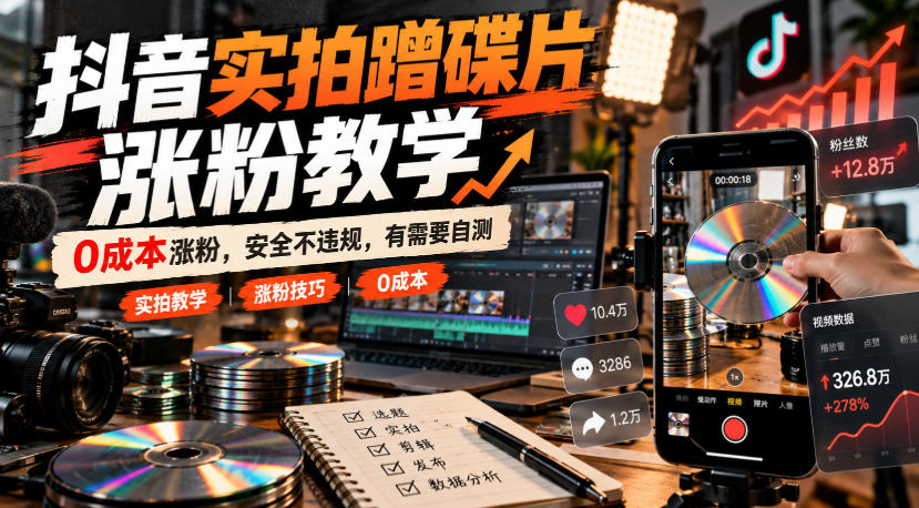 抖音实拍蹭碟片涨粉教学，0成本涨粉，安全不违规，有需要自测-伊亚库