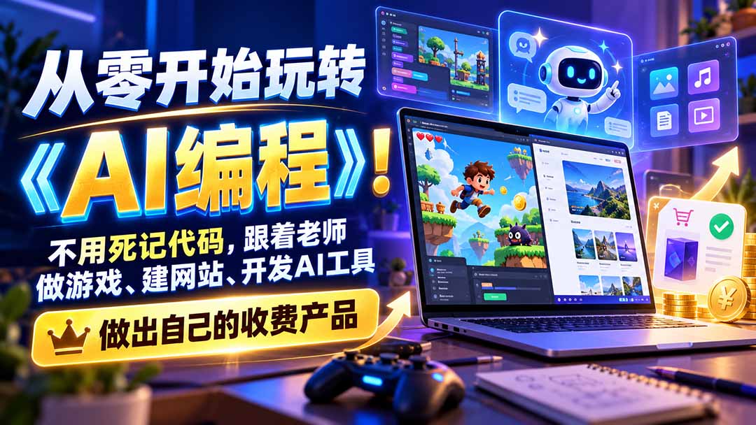 从零开始玩转《AI编程》！不用死记代码，跟着老师做游戏、建网站、开发AI工具，最后完成自己的收费产品-伊亚库