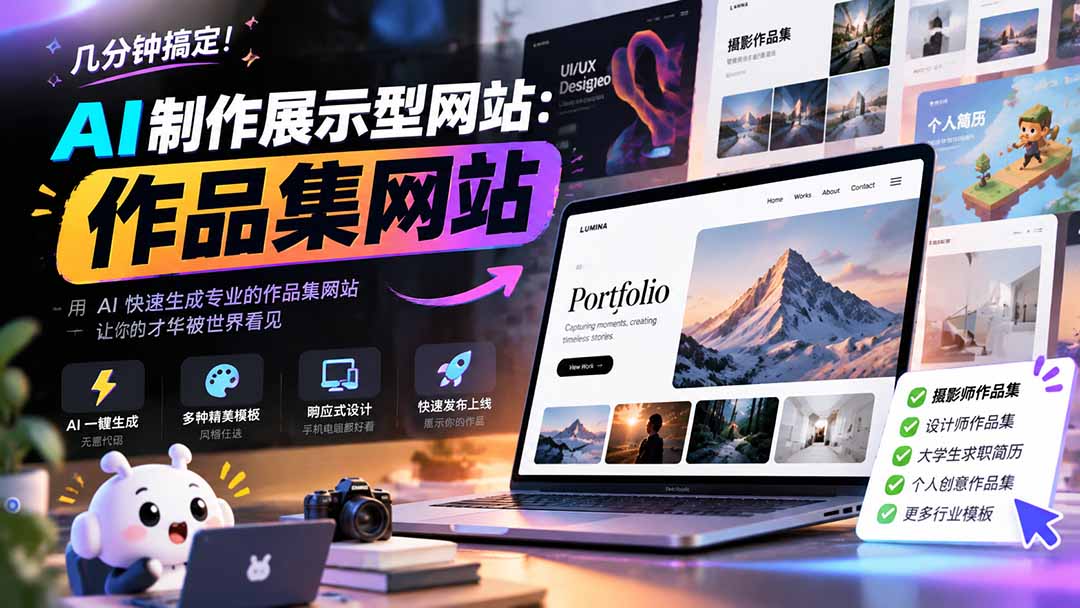 几分钟搞定，AI制作展示型网站制作：作品集网站，用AI快速生成专业的作品集网站，接单变现！-伊亚库