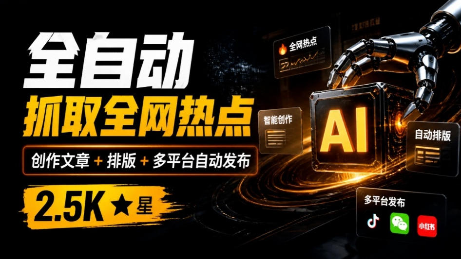 全自动抓取全网热点，创作文章并排版，并多平台自动发布！2.5k stars热点写作工具万稿汇AIMedia-伊亚库
