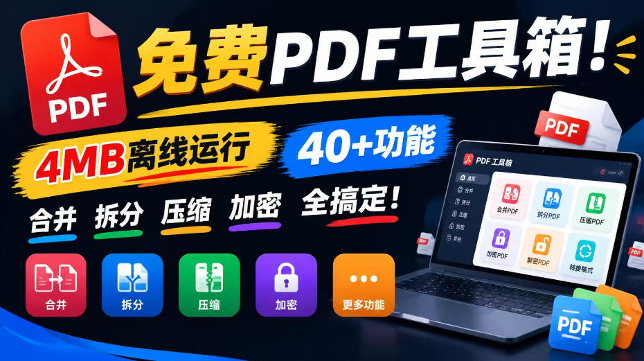 免费PDF工具箱！4MB离线运行，40+功能，合并拆分压缩加密全搞定！-伊亚库
