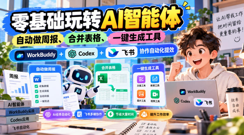 【无水印】零基础玩转AI智能体，自动做周报、合并表格、一键生成工具，WorkBuddy+Codex + 飞书协作自动化提效-伊亚库