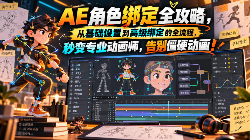 【无水印】AE角色绑定全攻略，从基础设置到高级绑定的全流程，秒变专业动画师，告别僵硬动画！【原创双语字幕】-伊亚库