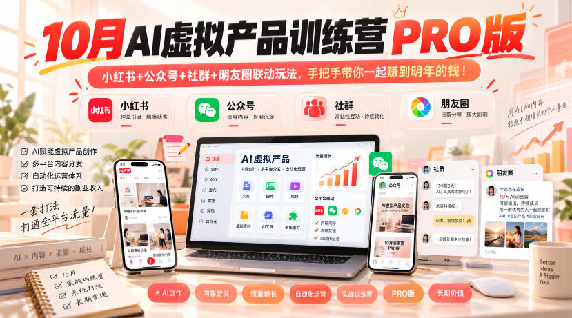 10月AI虚拟产品训练营PRO版，小红书+公众号+社群+朋友圈联动玩法，手把手带你一起赚到明年的钱！(更新1029)-伊亚库