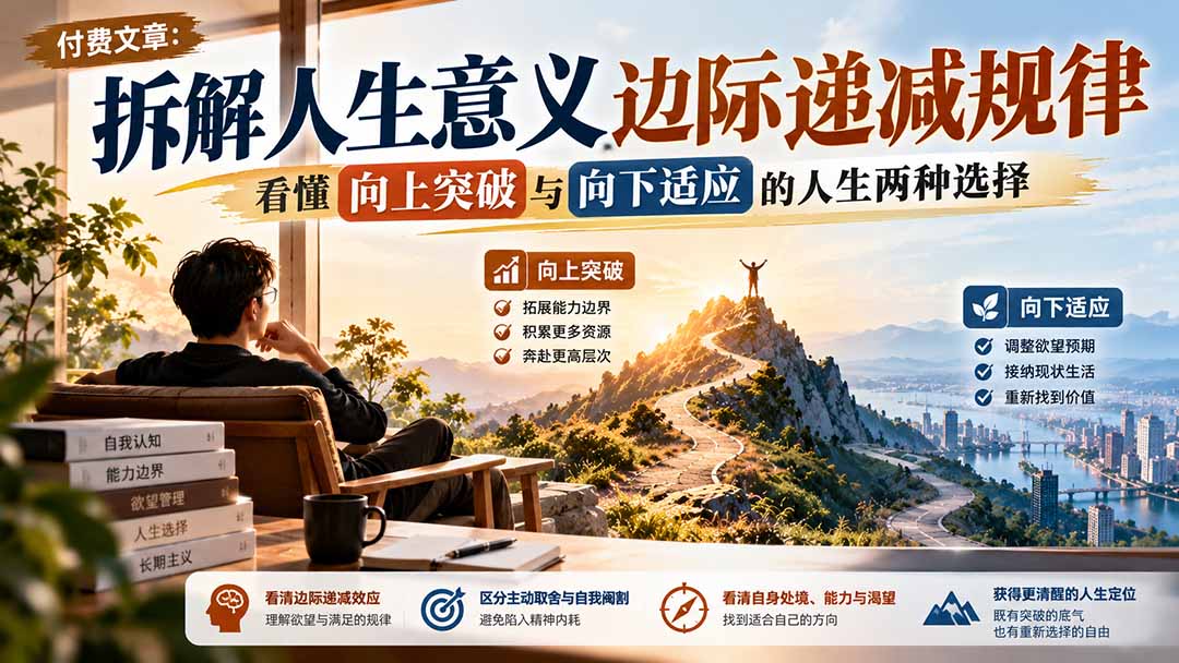 付费文章：拆解人生意义边际递减规律，看懂向上突破与向下适应的人生两种选择-伊亚库