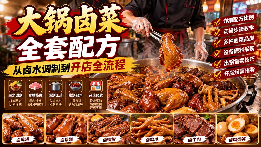 大锅卤菜全套配方，从卤水调制到开店全流程，感觉学会了去摆摊也不错-伊亚库