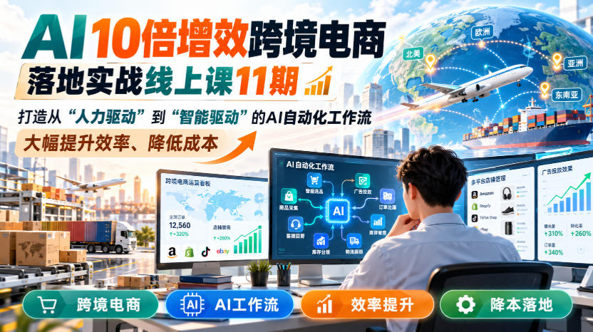AI 10倍增效跨境电商落地实战线上课11期，打造从人力驱动到智能驱动的AI自动化工作流，大幅提升效率、降低成本-伊亚库