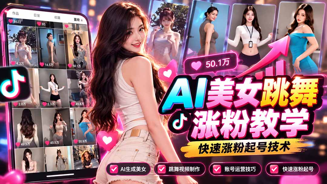 AI美女跳舞涨粉教学，AI生成美女，跳舞视频制作，账号运营与快速起号涨粉-伊亚库