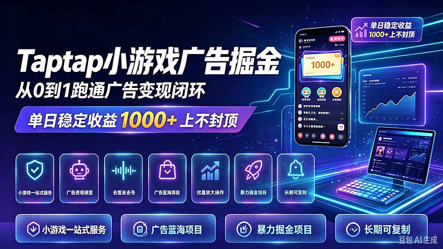 TapTap小游戏广告掘金日赚收益1000+上不封顶-伊亚库