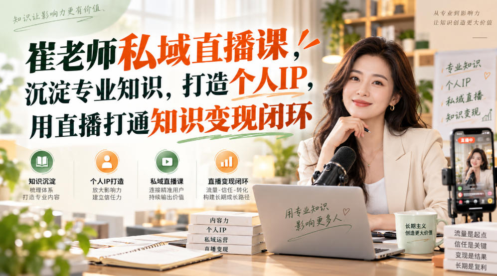 崔老师私域直播课，沉淀专业知识，打造个人IP，用直播打通知识变现闭环-伊亚库