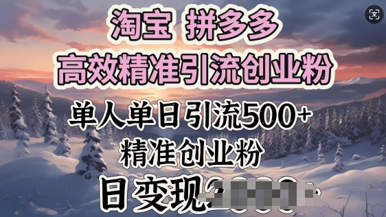 淘宝拼多多高效精准引流创业粉，单人单日引流500+创业粉，日变现多张-伊亚库