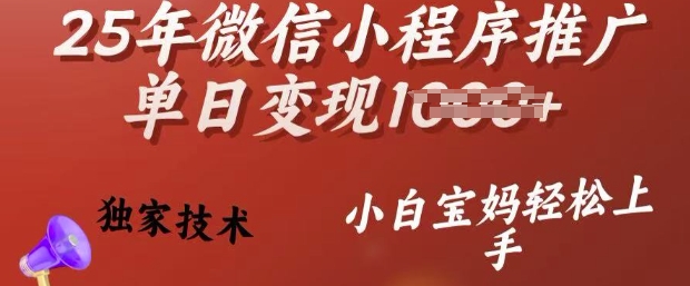 25年微信小程序推广单日变现多张，独家技术，小白宝妈轻松上手【揭秘】-伊亚库