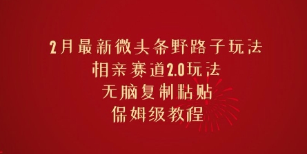 2月最新微头条野路子玩法，相亲赛道2.0玩法，无脑复制粘贴，保姆级教程-伊亚库