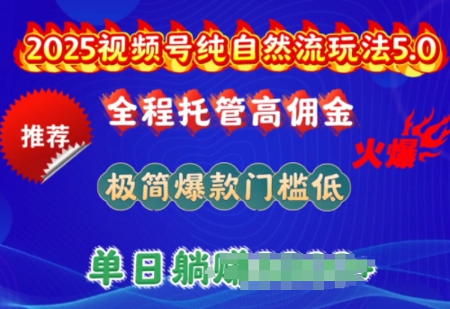 2025视频号纯自然流玩法5.0，全程托管高佣金，极简爆款门槛低，单日收益多张【揭秘】-伊亚库