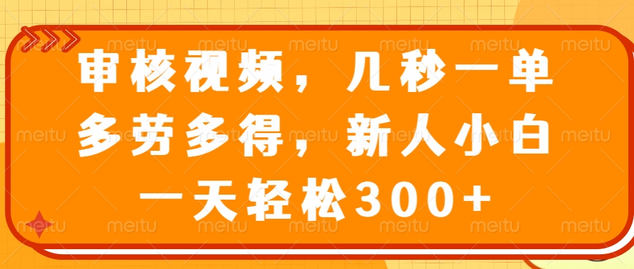 （14294期）审核视频，几秒一单，多劳多得，新人小白一天轻松300+-伊亚库